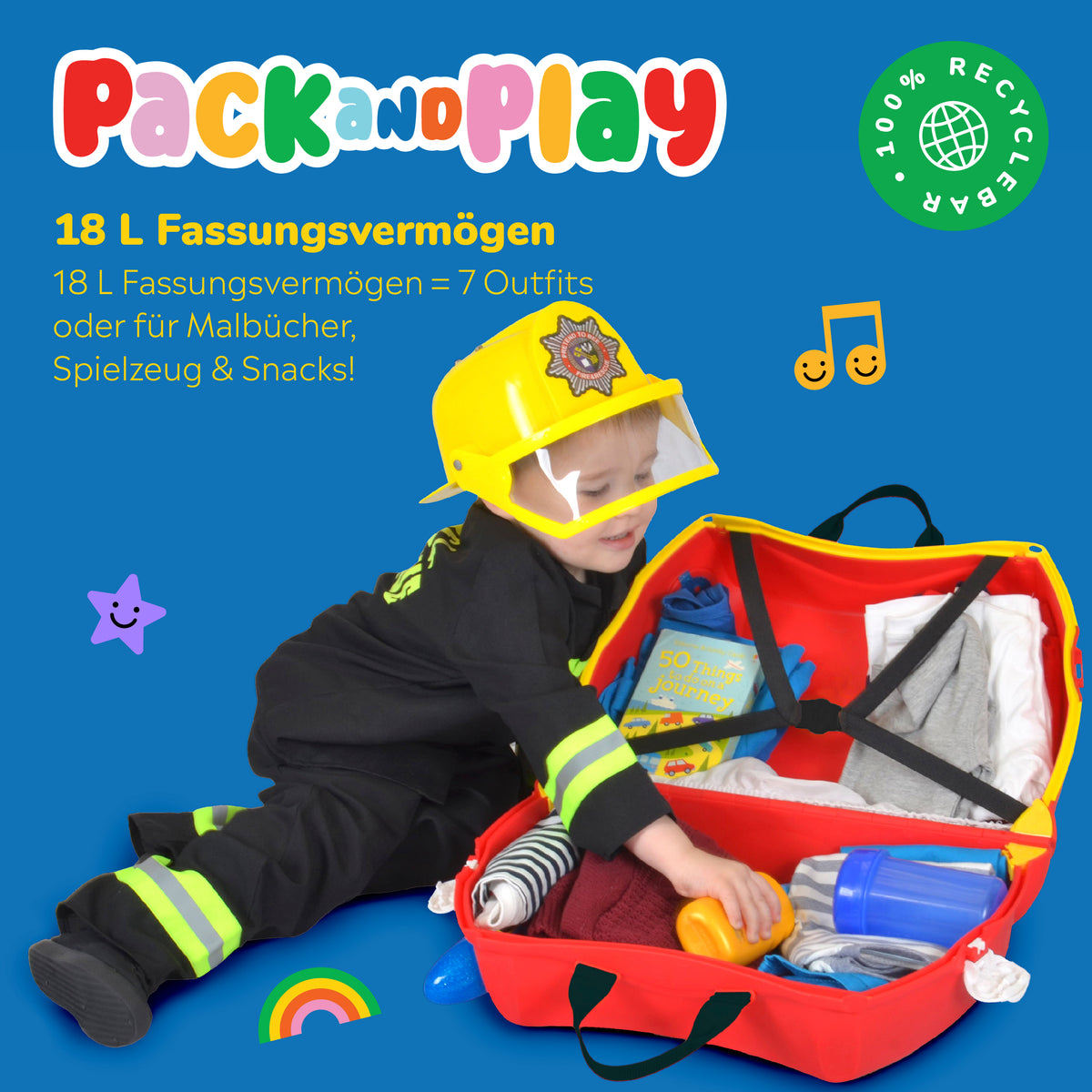 Feuerwehrmann Sam 3D Trolley Rucksack – Kinder Reisekoffer Mit Rädern Zum Ziehen Und Tragen, 31 Cm (blau/rot)